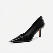 Black Metal Cap Toe Mary Jane Heels