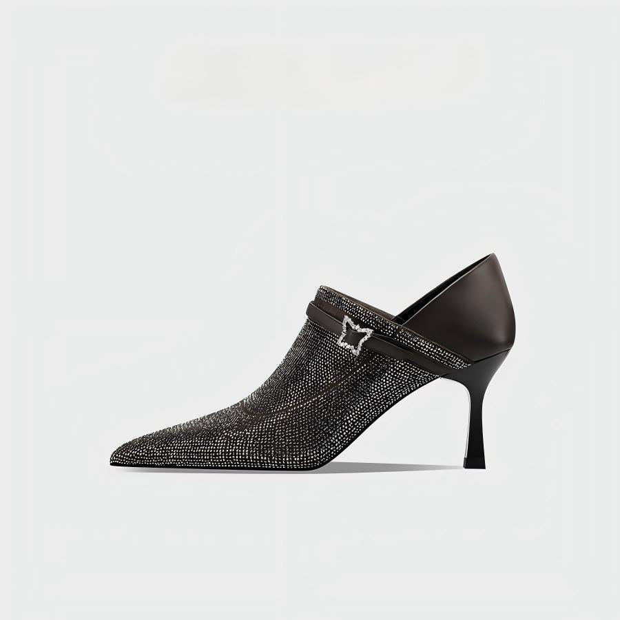 Crystal Embellished Mesh Pointed Toe Ankle Boots
