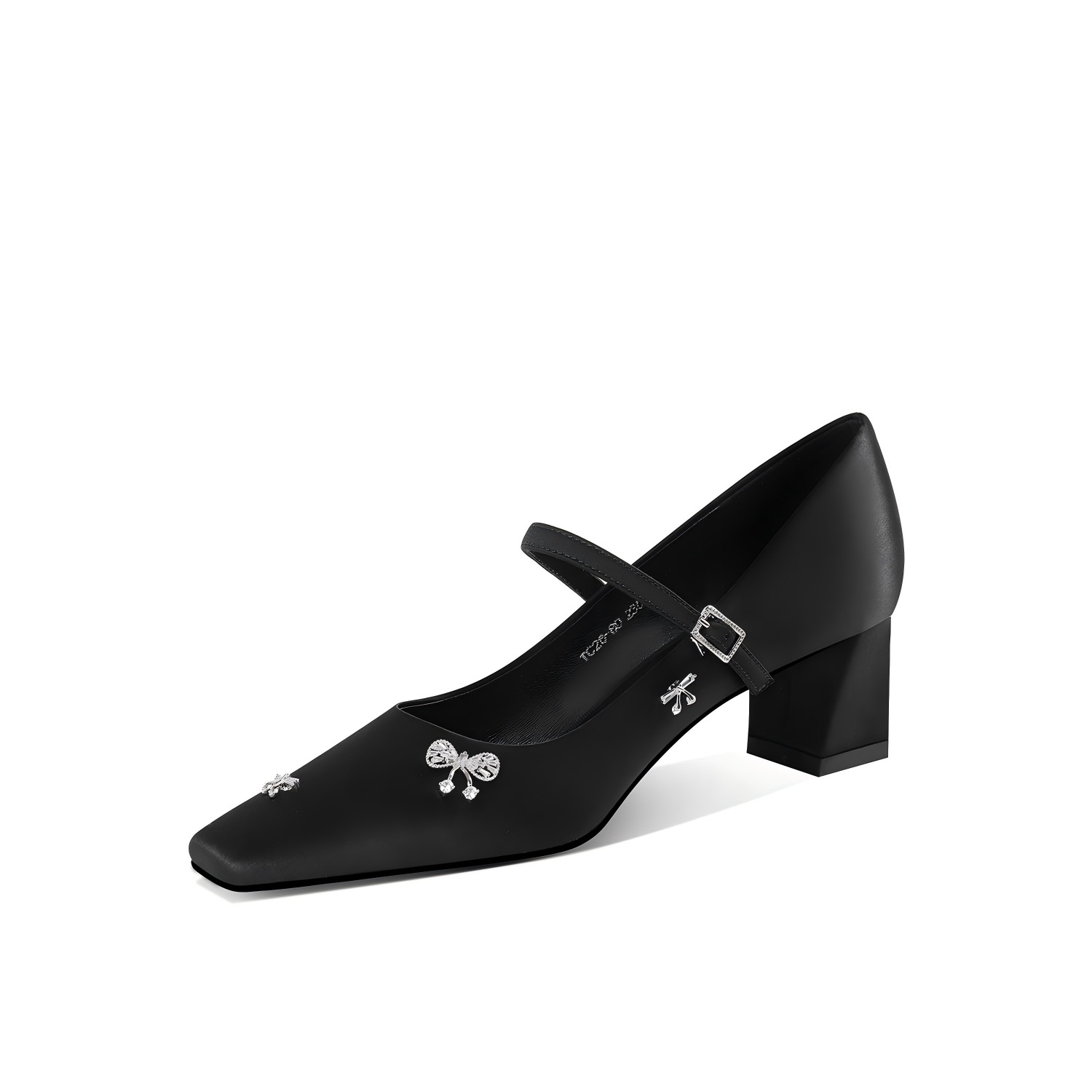 Black Satin Calf Leather Block Heel Dress Pumps