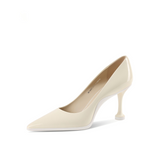 Elegant Off White Cow Leather Slim Heel Pumps for Women