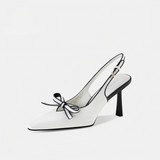 White Black Trim Bow Slingback Pointed Heels