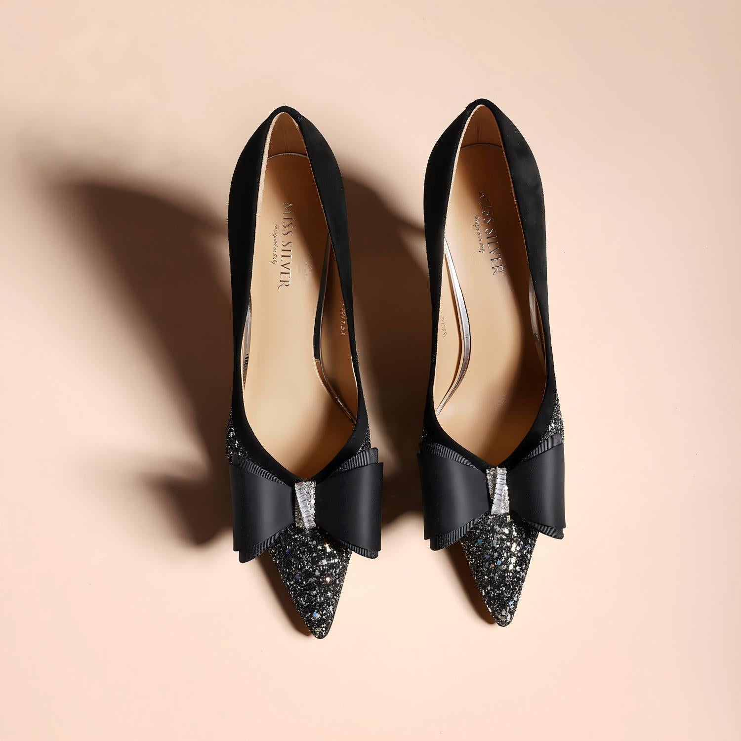 Black Glitter Pointed-Toe Stiletto Pumps