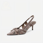 Light Mocha Mesh Bow Slingback Kitten Heels