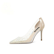 Nude/Clear PVC Rhinestone Pointed Toe Stiletto Pumps