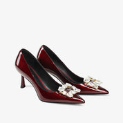 Crystal-Embellished Patent Leather Pointed-Toe Stiletto Pumps