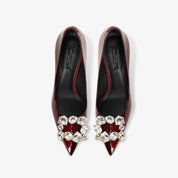 Crystal-Embellished Patent Leather Pointed-Toe Stiletto Pumps
