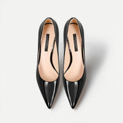 Black Patent Leather Pointed-Toe Stiletto Pumps
