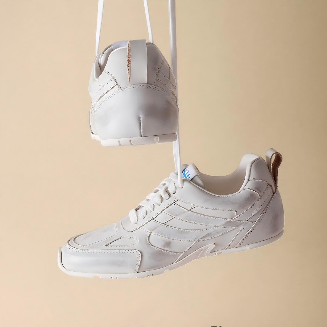 Brushed White Apricot Cowhide Retro Running Sneakers