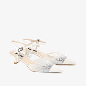 Pointed-Toe Rhinestone Mesh Slingback Heels