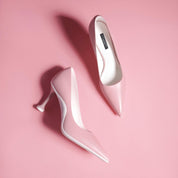 Light Pink Leather Pointed Toe Pumps with Fluted