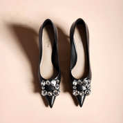 Black Calfskin Rhinestone Stiletto Pumps
