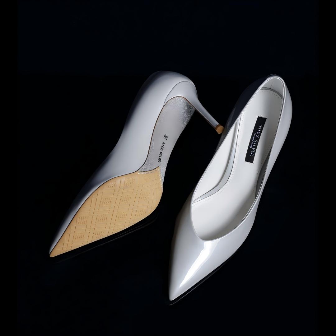 Nude Patent Leather Pointed-Toe Stiletto Pumps