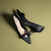 Black Satin Pointed-Toe Stiletto Pumps