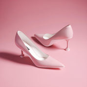 Light Pink Leather Pointed Toe Pumps with Fluted