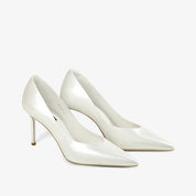 White Patent Leather Pointed-Toe Stiletto Pumps