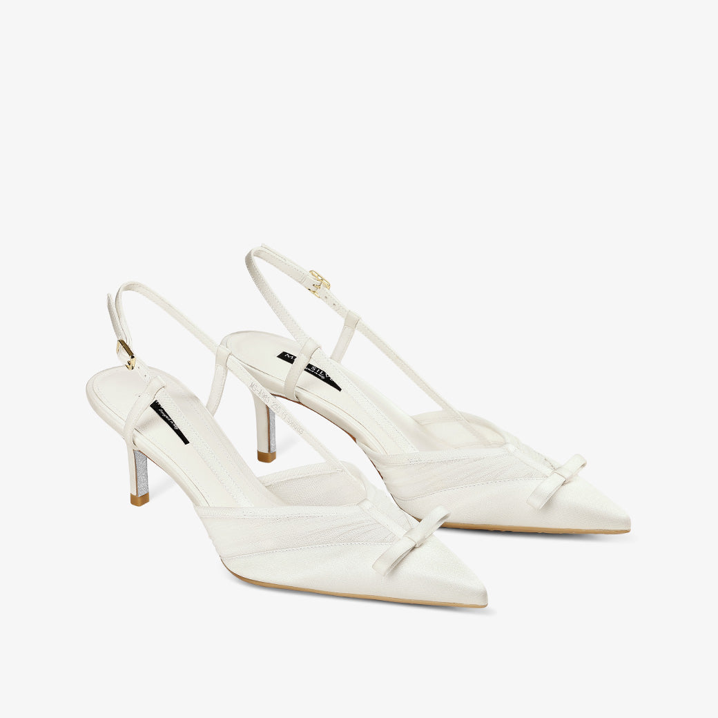 White Slingback Pointed Toe Stiletto Pumps