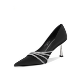 Elegant Black High Heels with Sparkling Crystal Bands