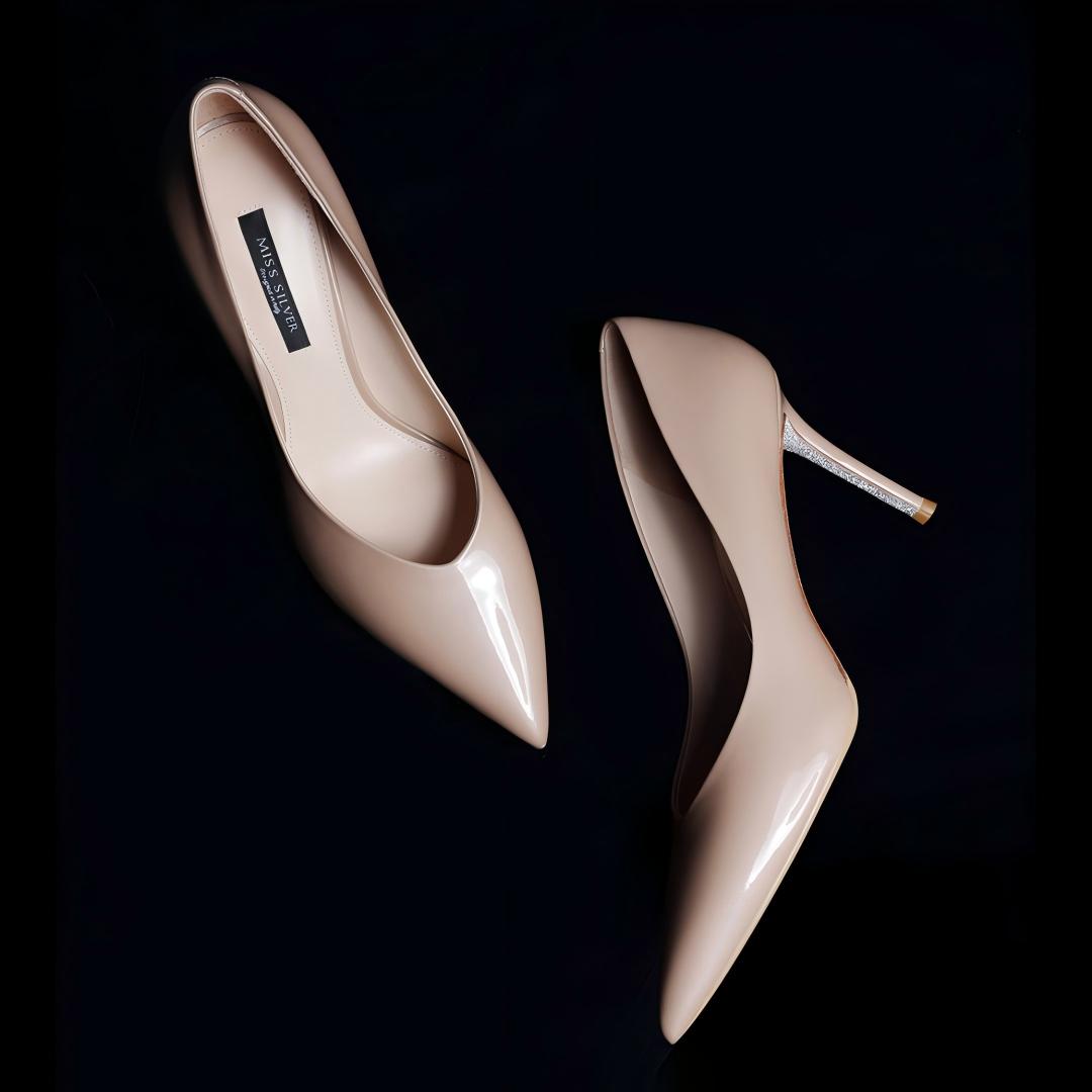 Nude Patent Leather Pointed-Toe Stiletto Pumps