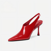 Red Patent Leather Pointed Toe Slingback Heel Sandals