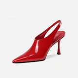 Red Patent Leather Pointed Toe Slingback Heel Sandals