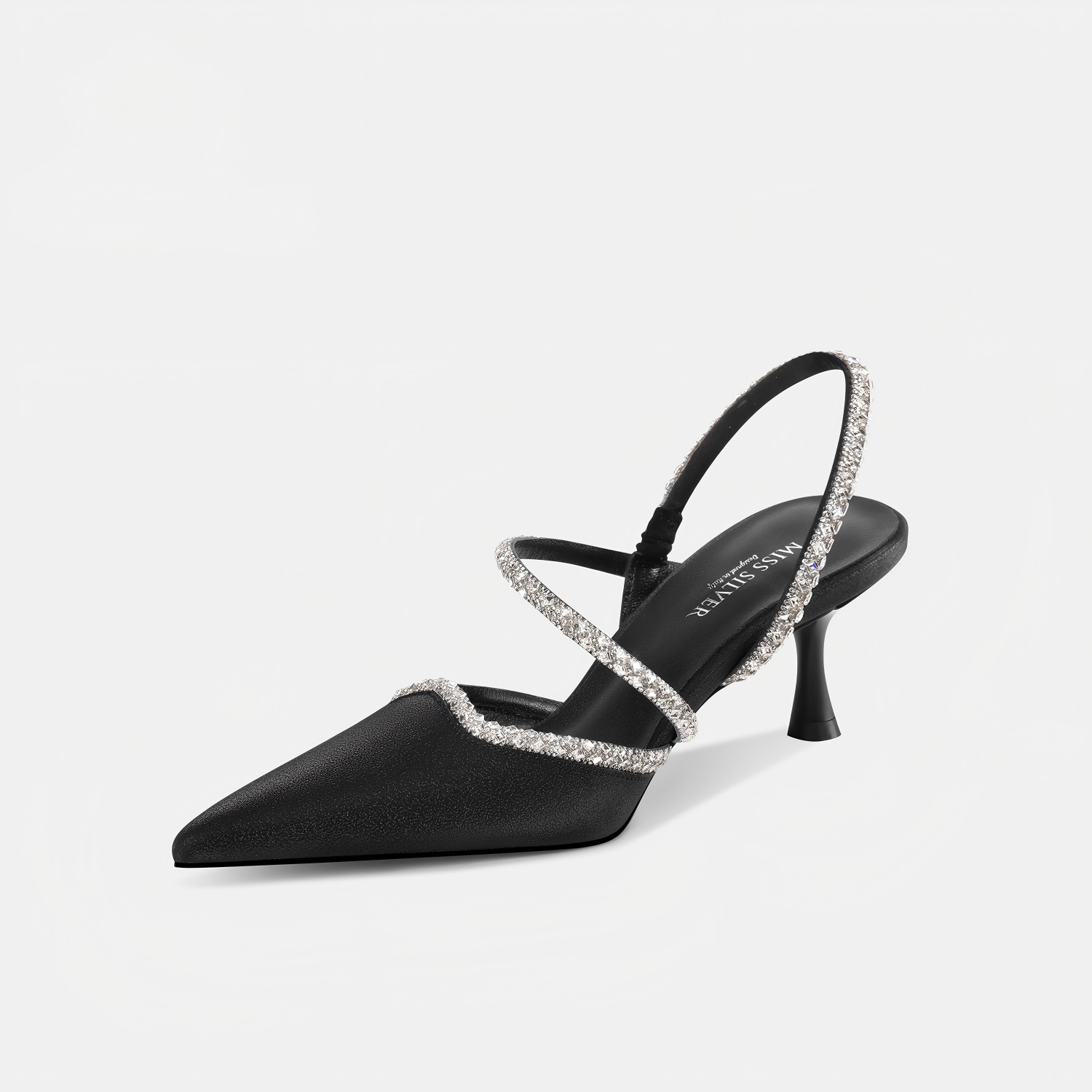 Rhinestone Crisscross Strap Slingback Kitten Heels
