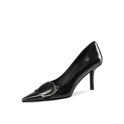 Black Pointed-Toe Stiletto Pumps with Buckle Detail