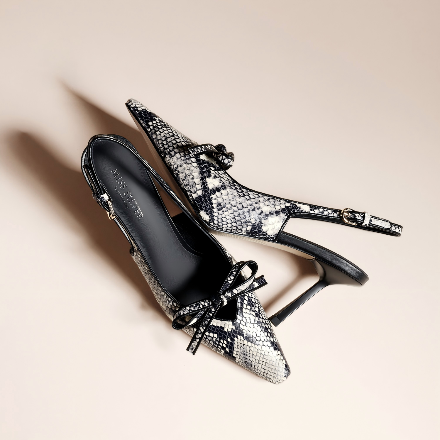 Snake Print Bow Slingback Heels