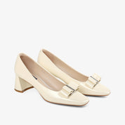 White Block Heel Mid Heel Pumps – Elegant Comfortable Dress Shoes