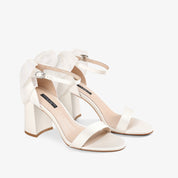 White Ankle Strap Block Heel Sandals