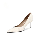 Off-White Lace Pointed-Toe Stiletto Pumps