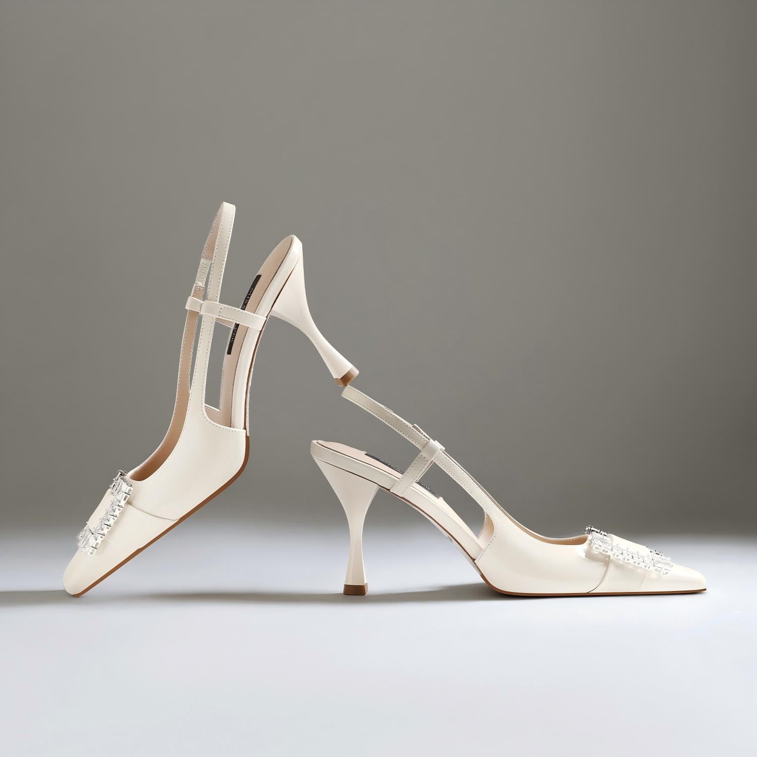 Crystal Buckle Slingback Kitten Heel Pumps