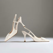 Crystal Buckle Slingback Kitten Heel Pumps