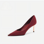 Elegant Wine Red Satin Lambskin Stiletto Pumps