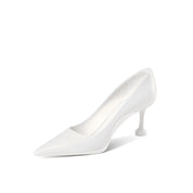 Off-white Leather Pointed Toe Pumps with Fluted