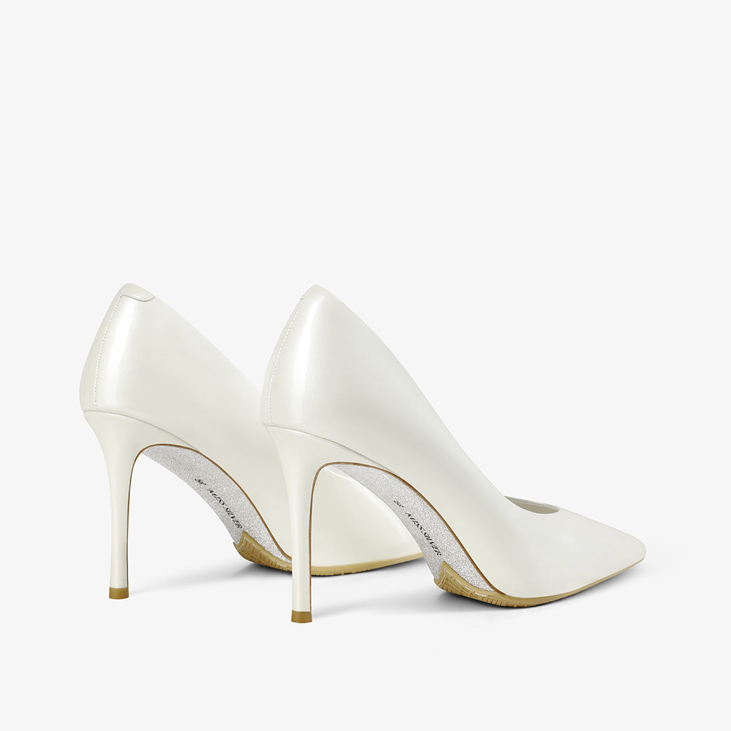 White Patent Leather Pointed-Toe Stiletto Pumps