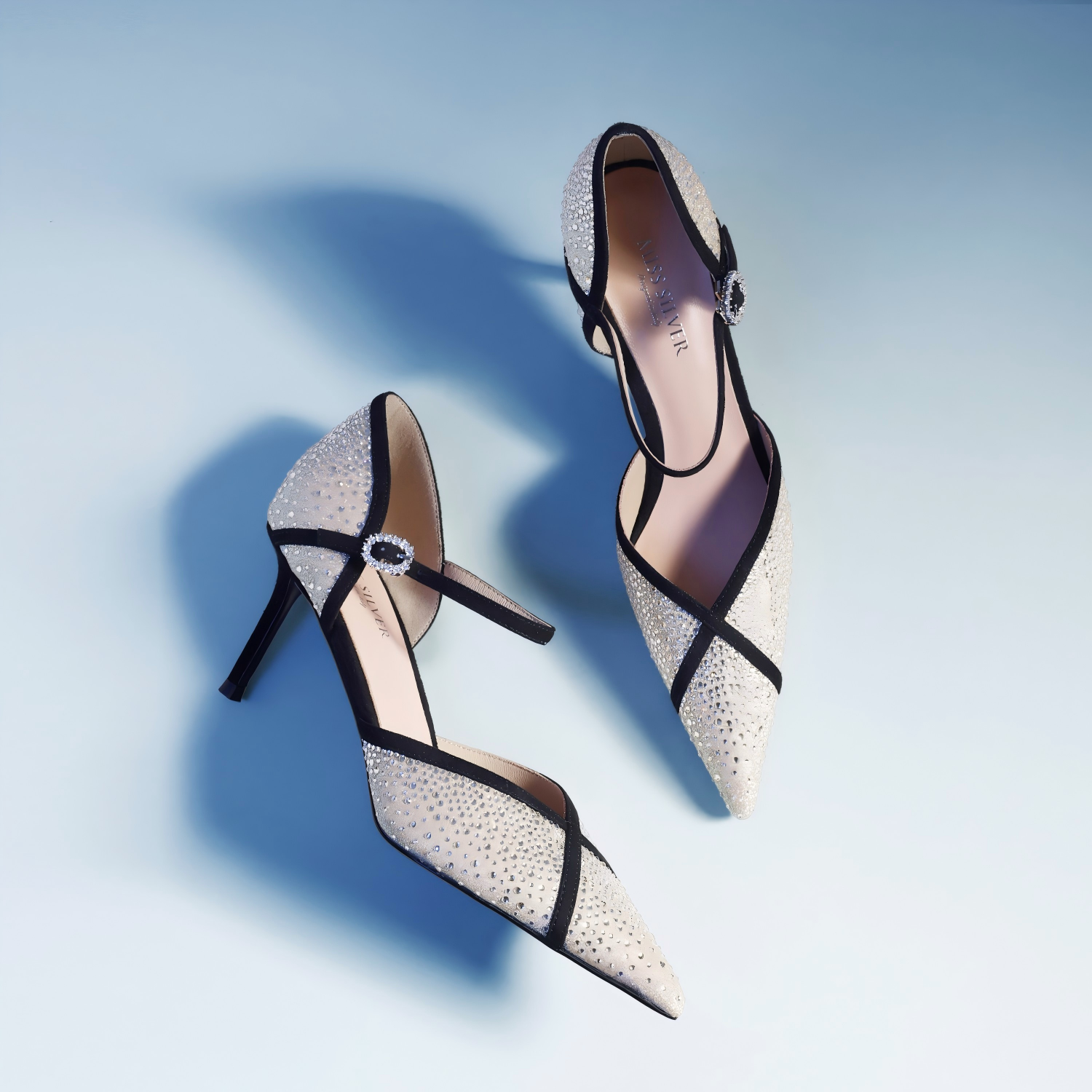 Crystal Mesh Mary Jane Pointed-Toe Pumps