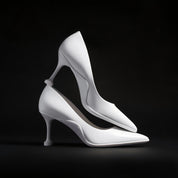 Off-white Leather Pointed Toe Pumps with Fluted