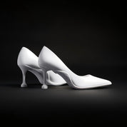 Off-white Leather Pointed Toe Pumps with Fluted
