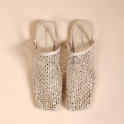 Beige Crystal Mesh Square-Toe Mules