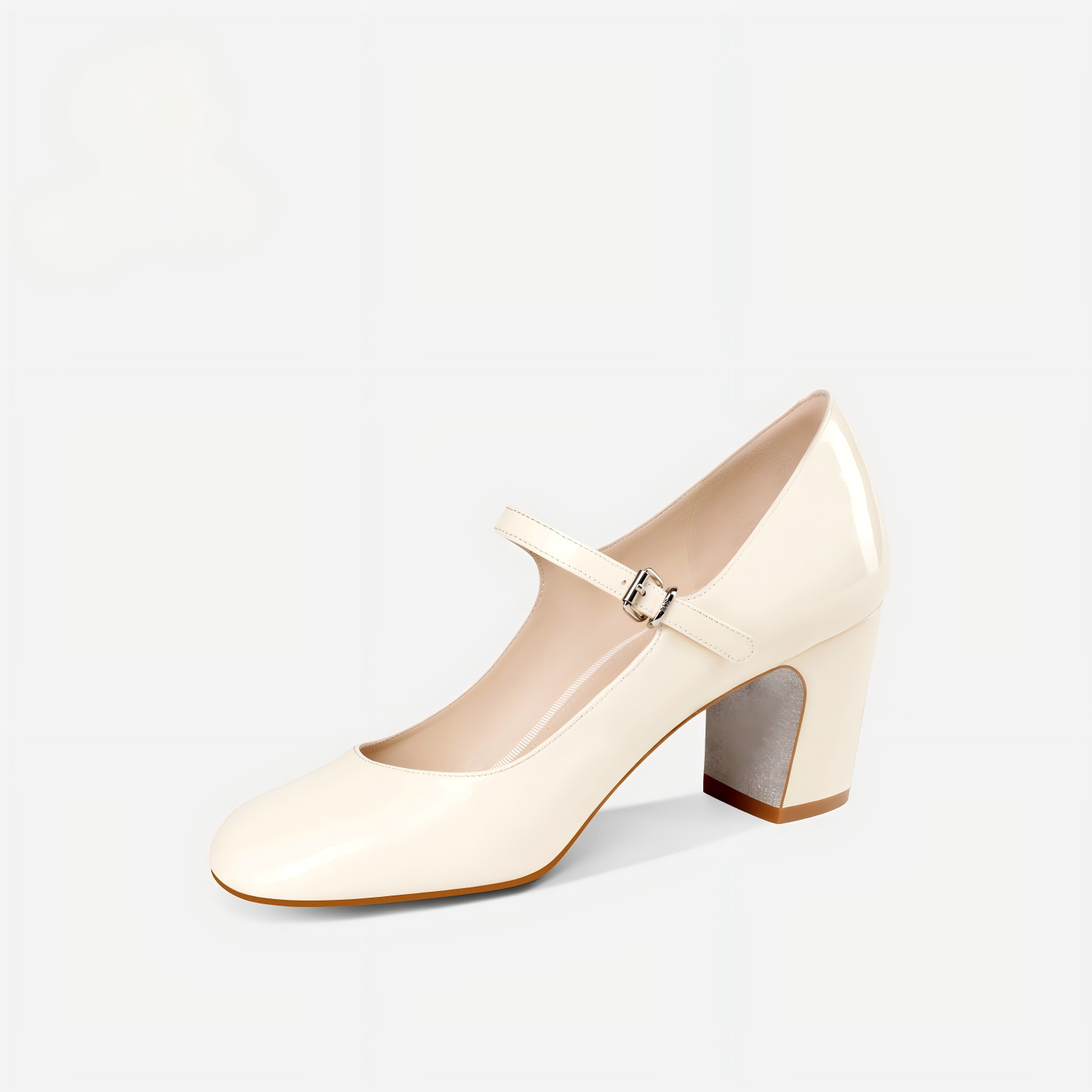 White Patent Leather Mary Jane Block Heels