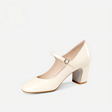 White Patent Leather Mary Jane Block Heels