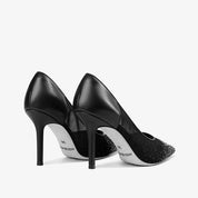 Black Sheer Mesh Ombre Rhinestone Pointed Toe Stiletto Bridal Pumps