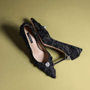 Black Lace Pointed-Toe Stiletto Pumps