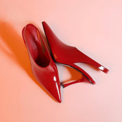 Red Patent Leather Pointed Toe Slingback Heel Sandals