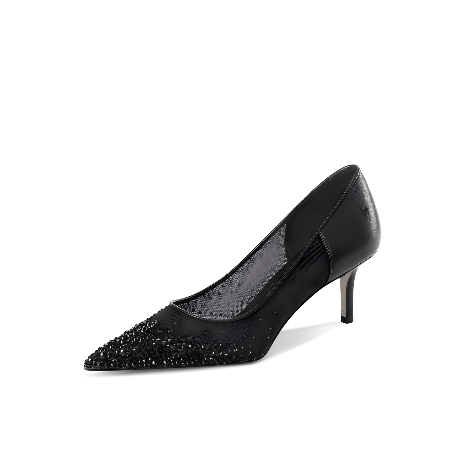 Black Sheer Mesh Ombre Rhinestone Pointed Toe Stiletto Bridal Pumps