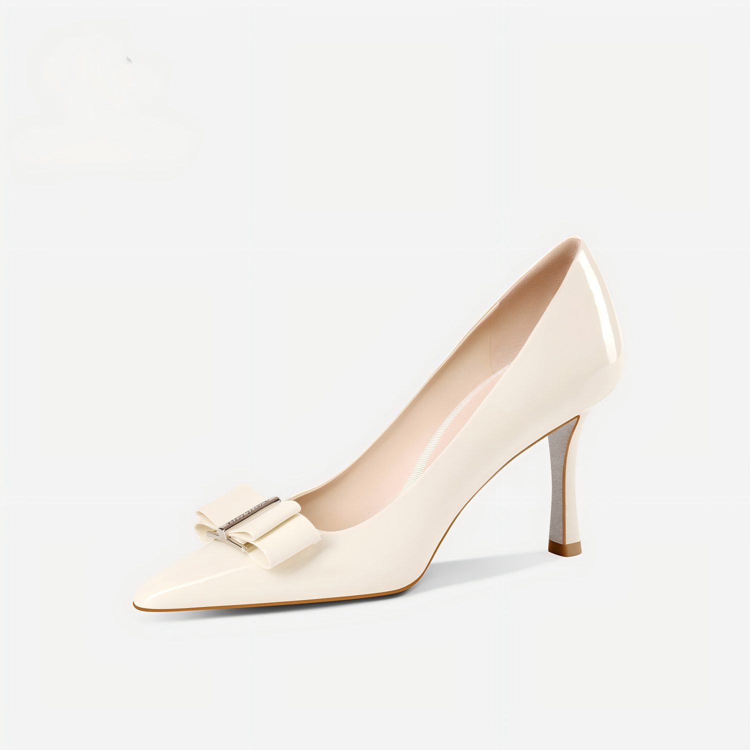White Patent Leather Pointed Toe Stiletto Heels with Bow