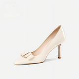 White Patent Leather Pointed Toe Stiletto Heels with Bow