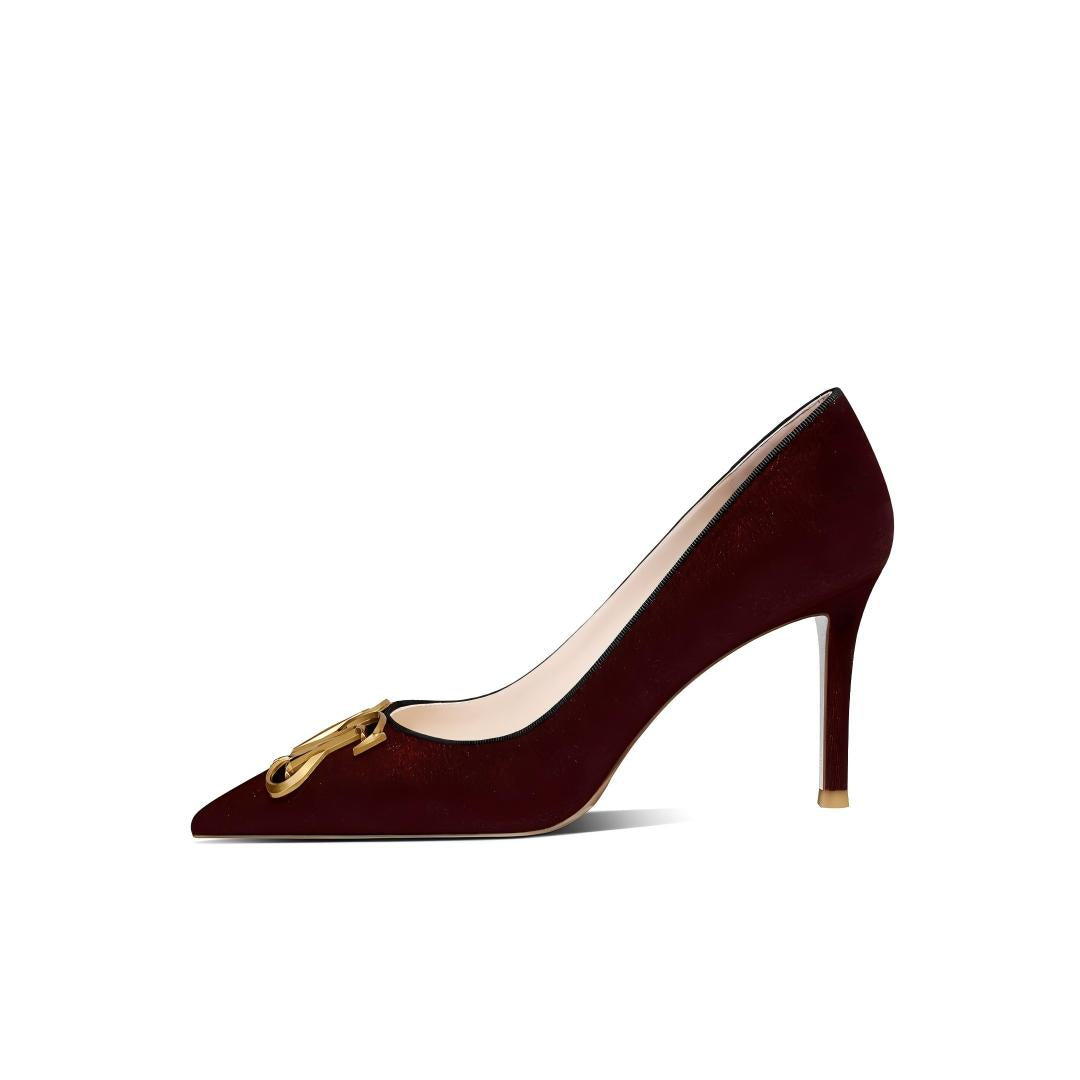 Burgundy Velvet Pointed Toe Stiletto Pumps