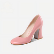 Soft Pink Butter Leather Block Heel Pumps for Feminine Style