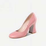 Soft Pink Butter Leather Block Heel Pumps for Feminine Style